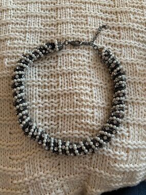 Classic Black, Rhinestone and White Pearl-Accent Choker Necklace
